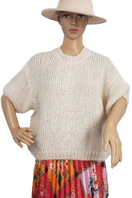 Fabbricato sweter damski beżowy z krótkimi rękawami B