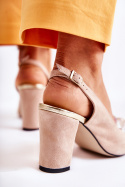 MERISS Zamszowe modne czółenka sandały z ozdobą beżowe z tyłu