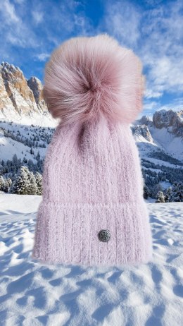 Różowa zimowa czapka damska z pomponem