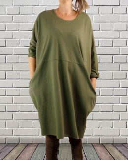 Sukienka damska dresowa długa zielona luźna FASHION