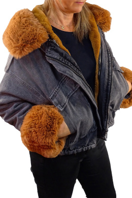 Damska kurtka jeansowa z futerkiem Mochy GR